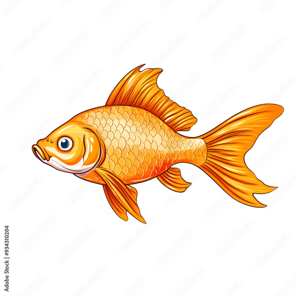 Poster golden carp fish with smooth scales and flowing fins isolated on transparent background