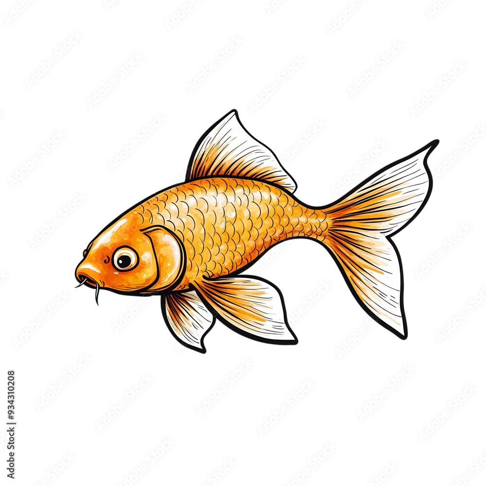 Aufkleber golden koi fish with delicate patterns and flowing tail isolated on transparent background