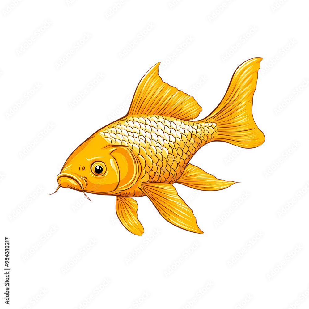 Poster golden koi fish with delicate patterns and flowing tail isolated on transparent background