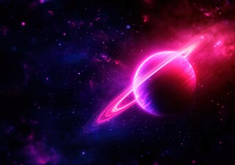 Vibrant cosmic scene featuring a pink planet with stunning rings against a starry galaxy background, perfect for space enthusiasts.