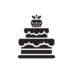Abstract  silhouette cake with strawberry icon in flat design.