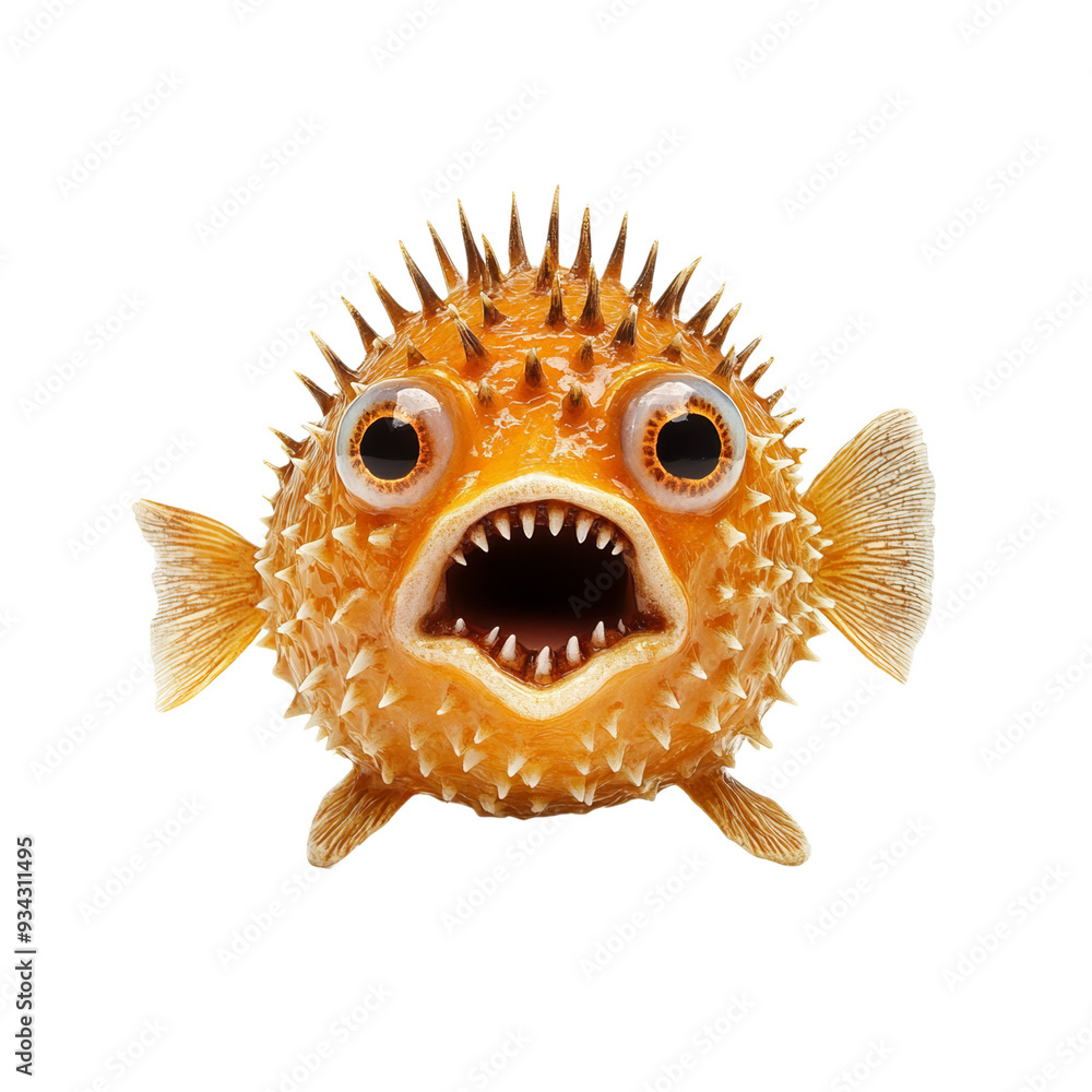 Aufkleber puffy blowfish with sharp spines and exaggerated expression isolated on a transparent background