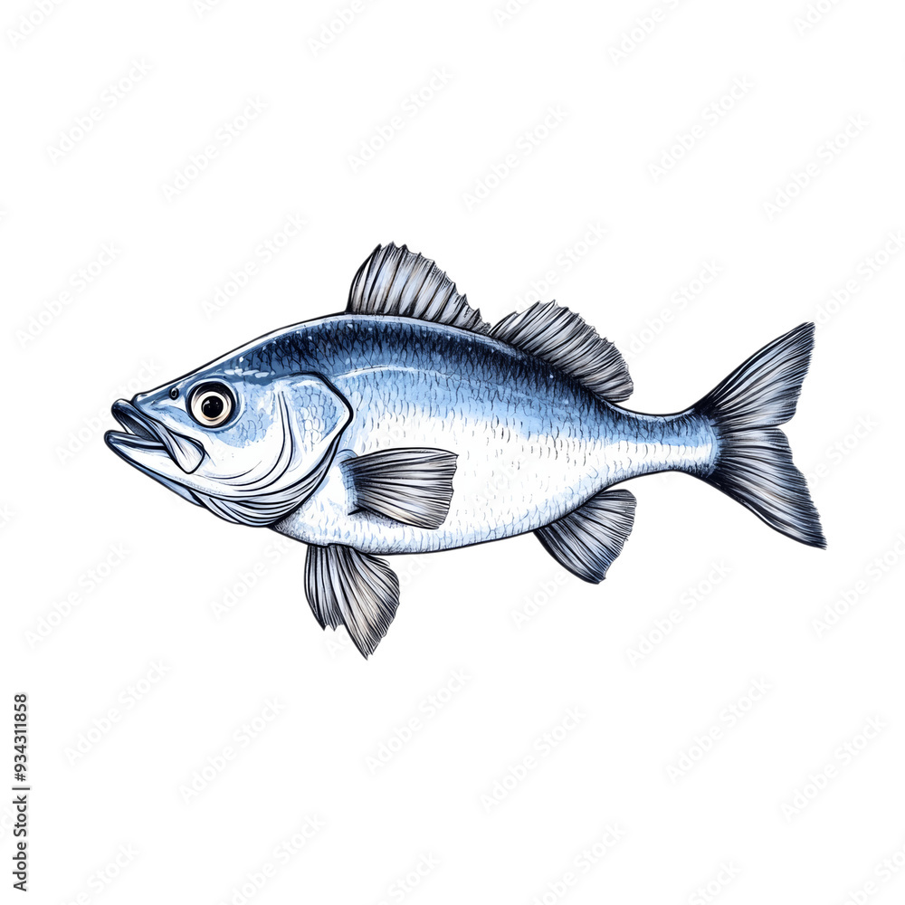 Poster realistic bass fish with sharp details and textured scales isolated on transparent background