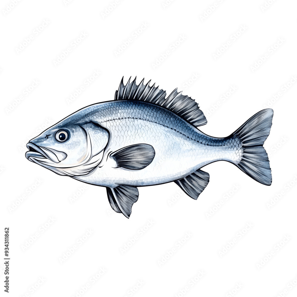 Poster realistic bass fish with sharp details and textured scales isolated on transparent background