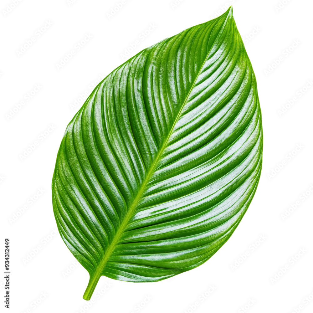Poster rounded peace lily leaf top view with smooth flowing edges isolated on transparent background