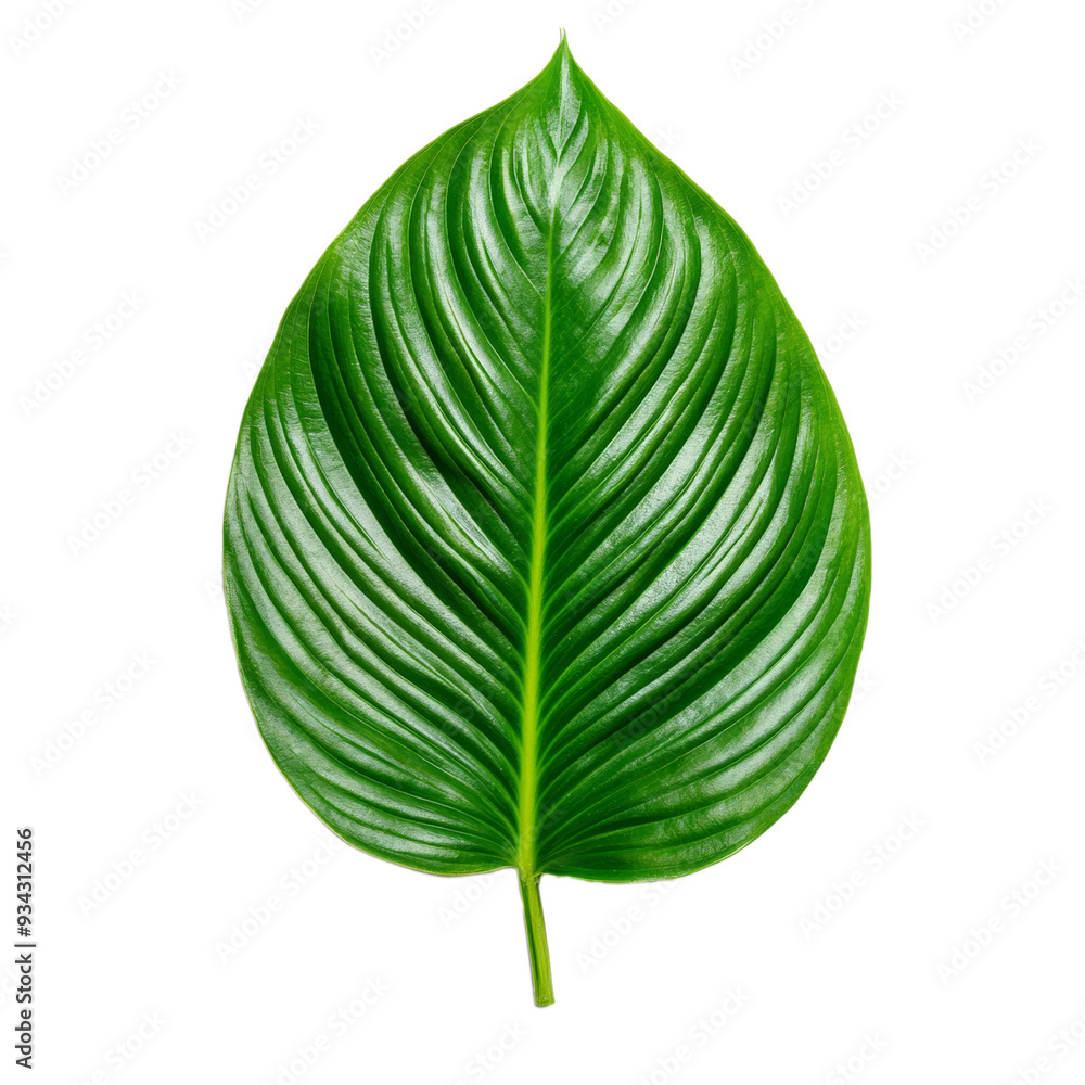 Poster rounded peace lily leaf top view with smooth flowing edges isolated on transparent background