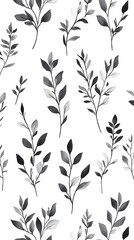 Black Branches, Flowers, Leaves, Strokes on White Background, Abstract Image, Texture, Pattern, Wallpaper, Cover and Screen of Smartphone, Cell Phone, Computer, Laptop, 9:16 and 16:9 Format