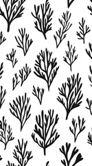 Fototapeta premium Black Branches, Flowers, Leaves, Strokes on White Background, Abstract Image, Texture, Pattern, Wallpaper, Cover and Screen of Smartphone, Cell Phone, Computer, Laptop, 9:16 and 16:9 Format