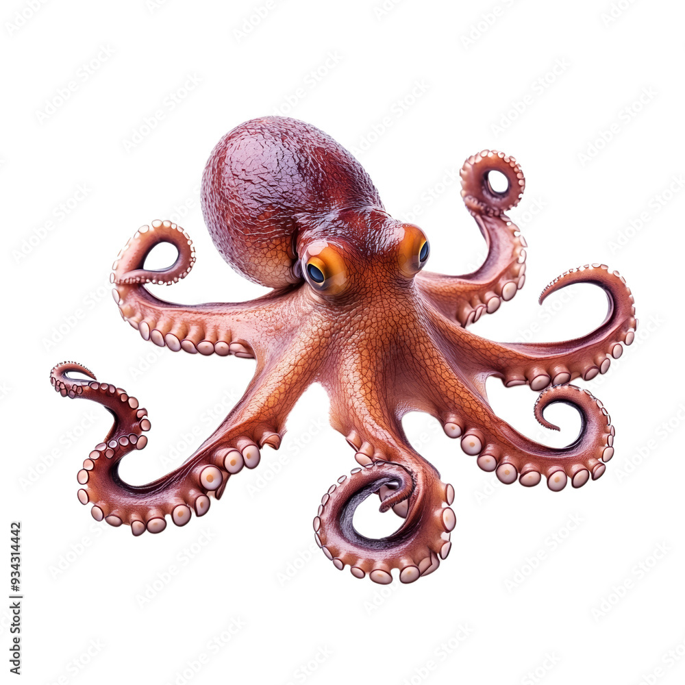 Poster swirling octopus with outstretched tentacles in dynamic motion isolated on a transparent background