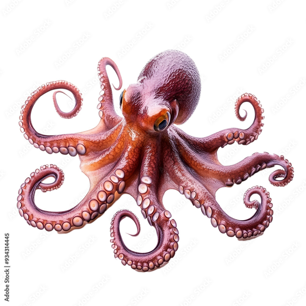 Poster swirling octopus with outstretched tentacles in dynamic motion isolated on a transparent background