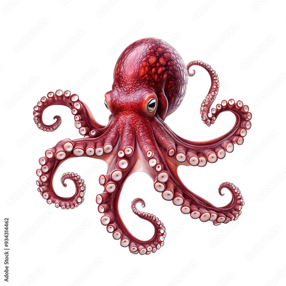 Poster swirling octopus with outstretched tentacles in dynamic motion isolated on a transparent background