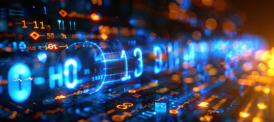 Fototapeta premium Blue Numbers and Code in Dark