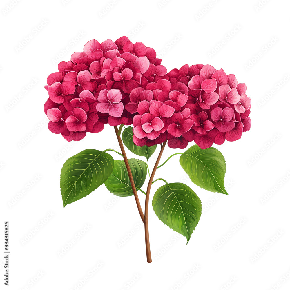 Poster vector style deep burgundy hydrangea cluster with velvety textures and subtle highlights isolated on