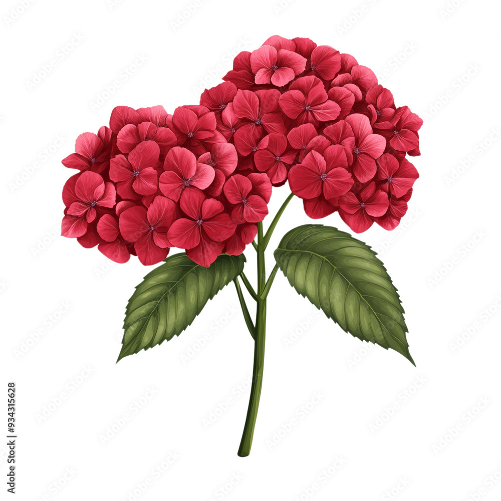 Poster vector style deep burgundy hydrangea cluster with velvety textures and subtle highlights isolated on