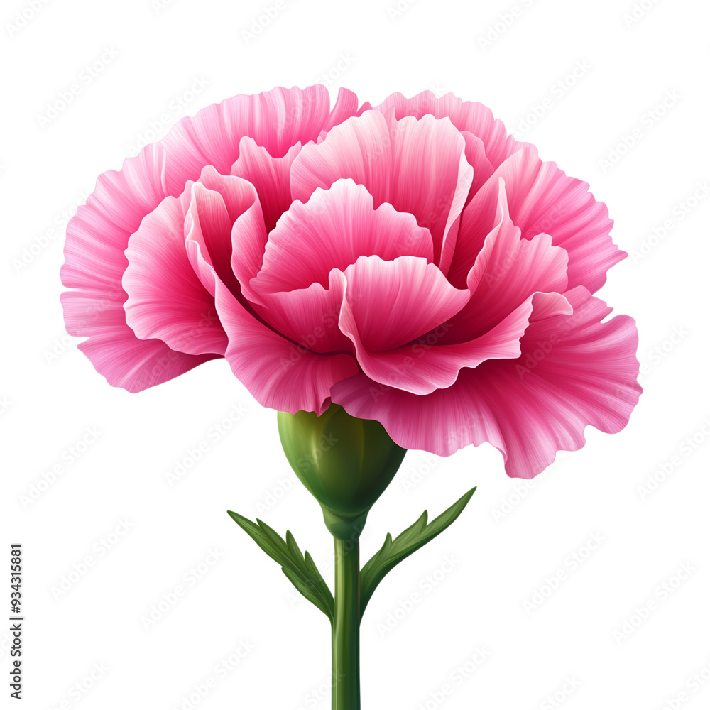 Poster vector style fuchsia carnation with soft ruffled petals and vibrant coloring isolated on transparent