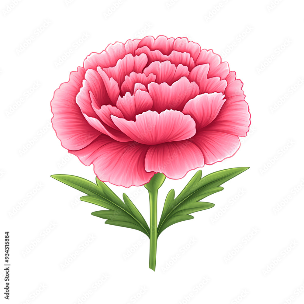 Poster vector style fuchsia carnation with soft ruffled petals and vibrant coloring isolated on transparent