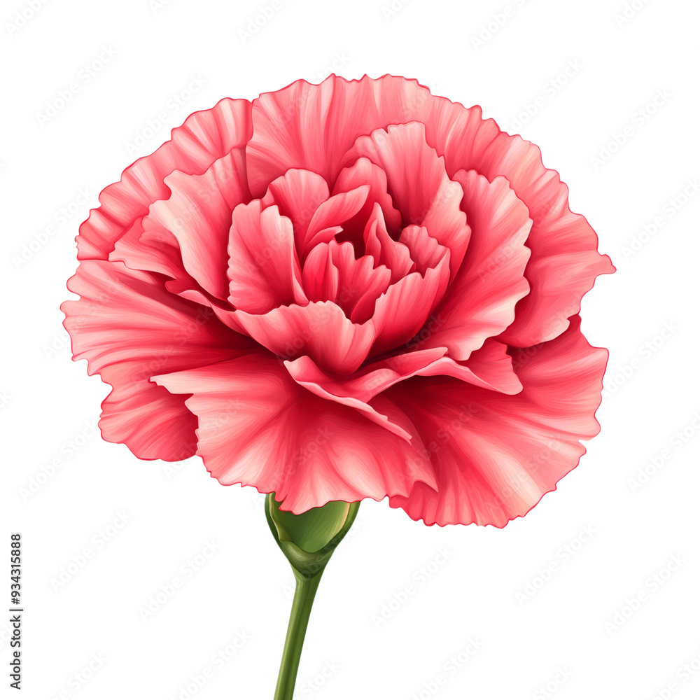 Poster vector style fuchsia carnation with soft ruffled petals and vibrant coloring isolated on transparent