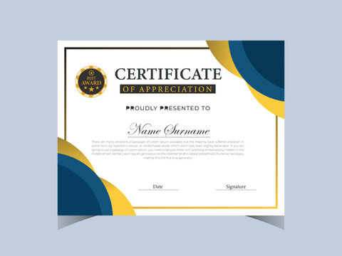 
Blue and gold certificate Design of achievement template
