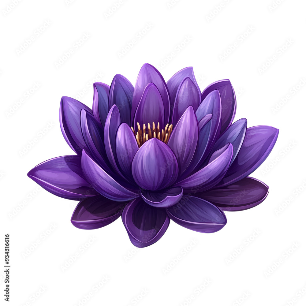 Poster vector style violet lotus with rich gradients and smooth flowing petals isolated on transparent back