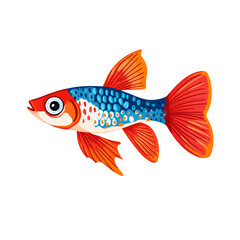 Vibrant guppy fish with colorful patterns and fan shaped tail isolated on transparent background 