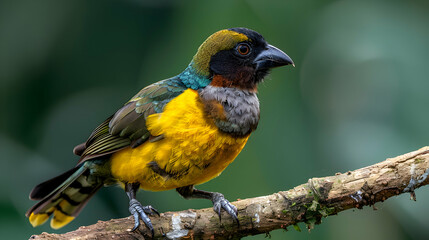 Amazon Black-crowned Tityra perched on a branch, its distinctive plumage