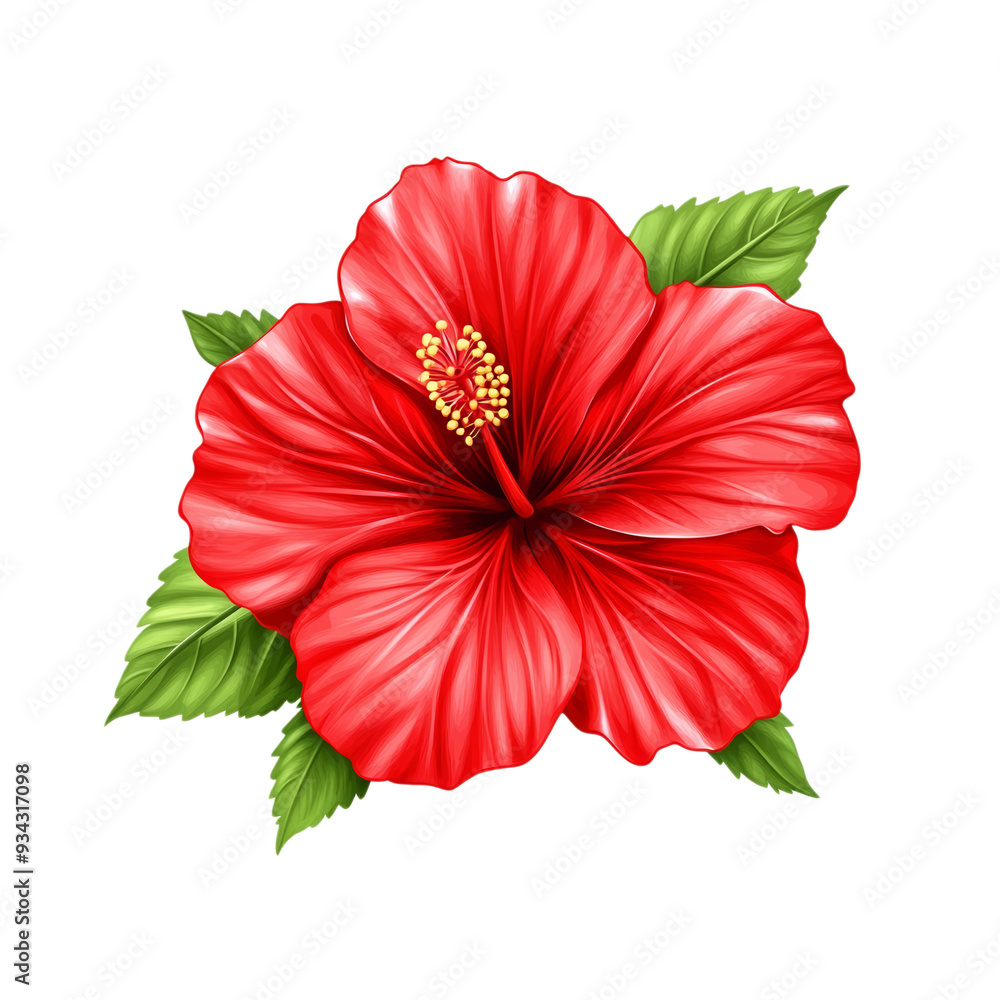 Canvas Prints Vibrant vector style hibiscus with deep red petals and delicate stamen isolated on transparent background 