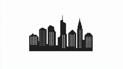 Obraz premium A cityscape vector icon in black silhouette, set against a white backdrop for a minimalist effect