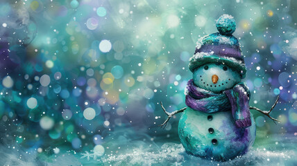 Obraz premium Adorable Snowman in Bokeh Lights