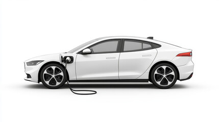 Naklejka premium A hybrid electric vehicle plugged into a charging station, isolated on a crisp white background. 