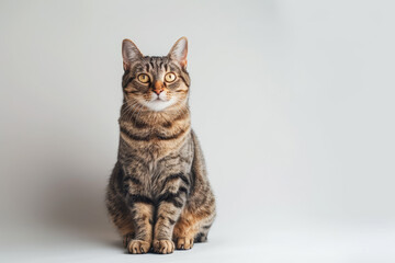 Obraz premium A cat is sitting on a white surface with its eyes open