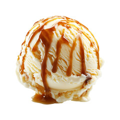 Creamy Delicious Vanilla Ice Cream Scoop with Caramel Sauce