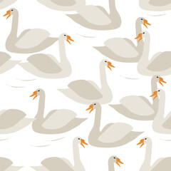 Modern vector seamless pattern with swans on transparent background. Farming wallpaper retro design, perfect for textile, paper, scrapbooking