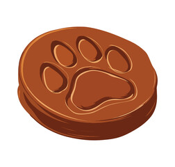 Wolf footprint in brown soil, illustrating a dog's paw in a wild environment. Cartoon style vector design.
