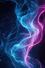 Swirling neon lights streak through a starry cosmic background, creating an ethereal and mesmerizing abstract image.