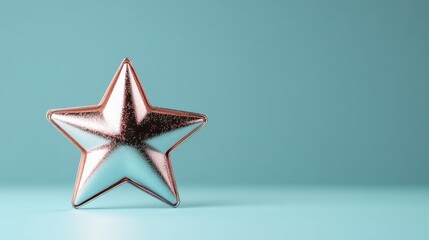 Obraz premium A gleaming silver star trophy is placed against a clean, turquoise backdrop, conveying a sense of triumph, elegance, and accomplishment with a sleek and modern touch.