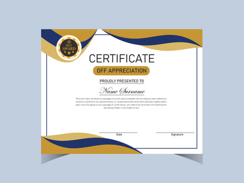 
Blue and gold certificate Design of achievement template.
