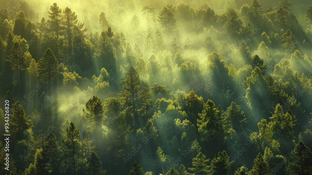 Poster a forest with trees in the foreground and background