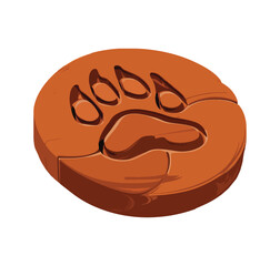 Wolf footprint in brown soil, illustrating a dog's paw in a wild environment. Cartoon-style vector design suitable for nature-themed projects.