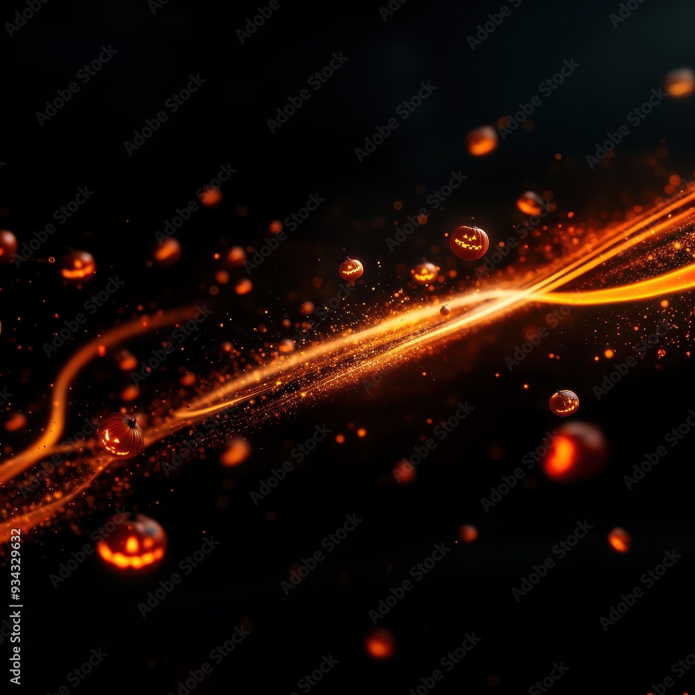 Poster a vibrant burst of orange light with swirling particles against a dark backdrop, creating an energet