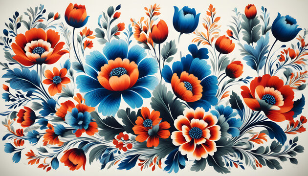 Hand-Painted Floral Designs in Tole Style for Canal Boat Decor. Folk Art Patterns for Narrowboats.