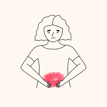 woman holding stomach, red pain clip art preview