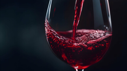 Red wine pouring into wine glass, close-up