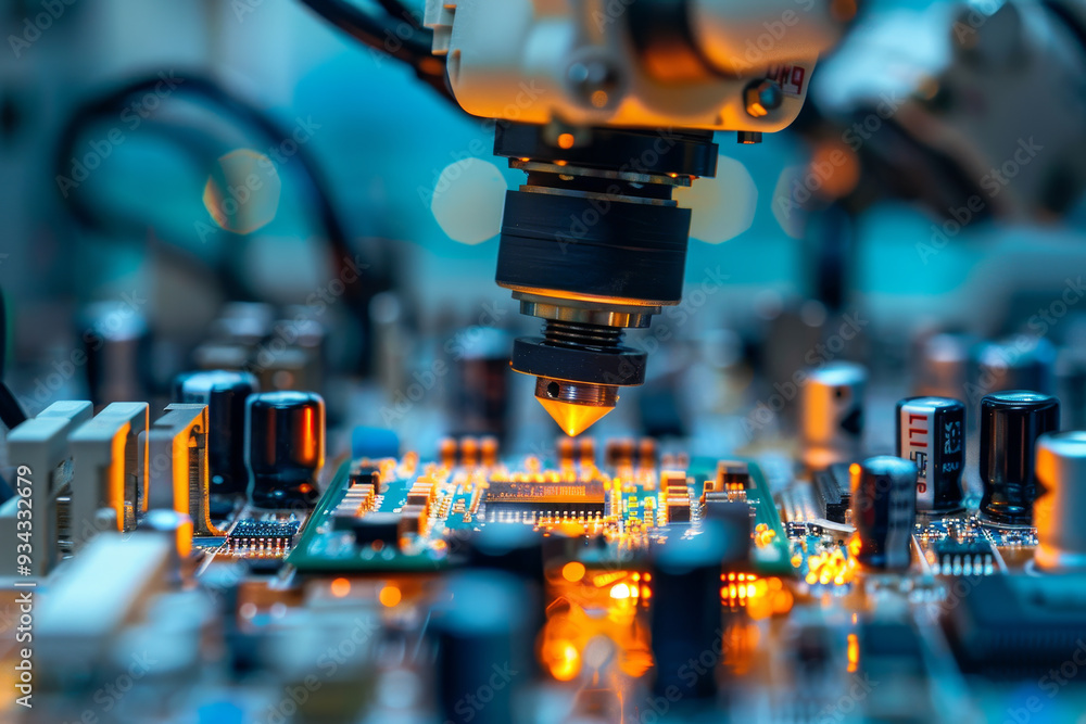 Aufkleber a close up of a computer chip being examined under a microscope