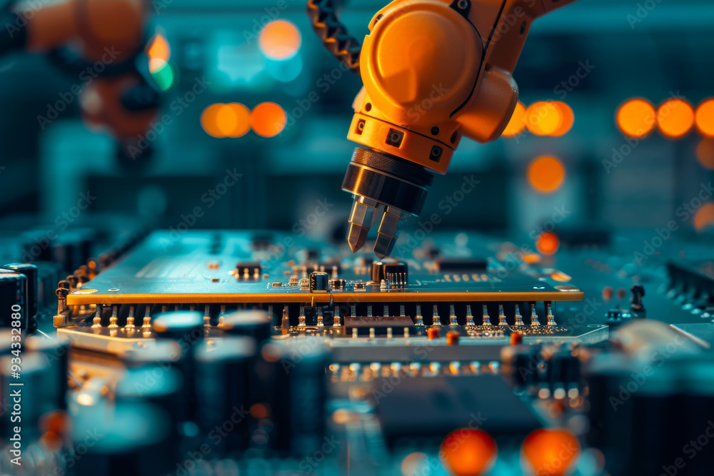 Poster a robot is working on a circuit board