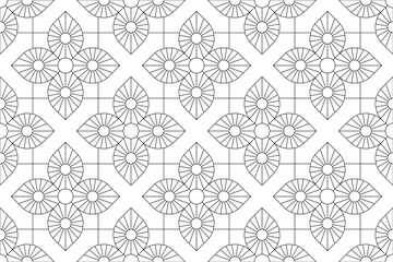 Black and white seamless illustrations. Coloring book, colouring page for children and adults. Decorative abstract linear vector pattern design. Line art drawing. Easy to edit color and line