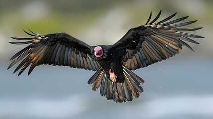 Amazon Black Vulture soaring high in the sky, its wings spread wide