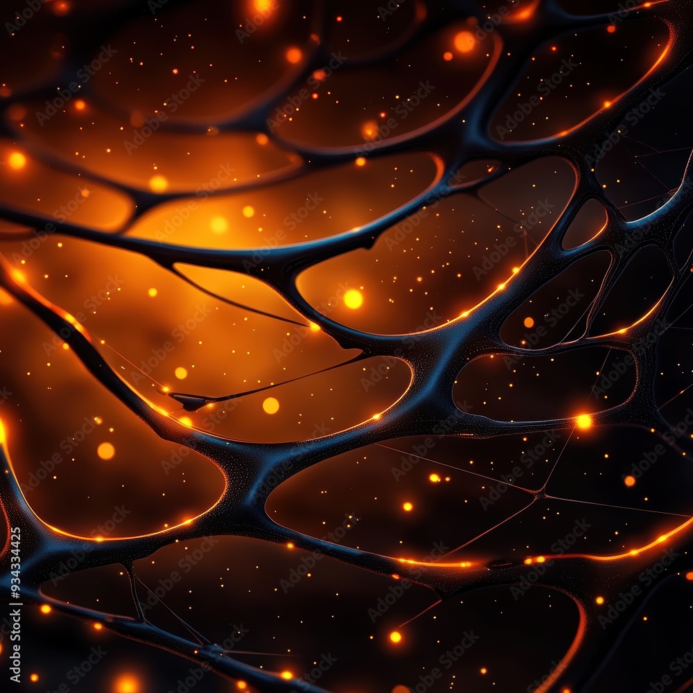 Poster abstract network structure with luminous orange highlights, creating a mesmerizing visual effect wit