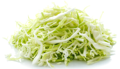 Pile of shredded fresh Chinese cabbage isolated on white, top view.