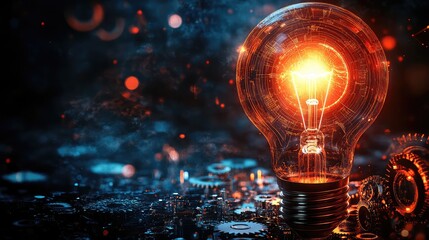 Abstract Glowing Light Bulb and Blunt Gear Illustration Background