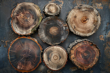 A collection of old, weathered logs arranged in a circle